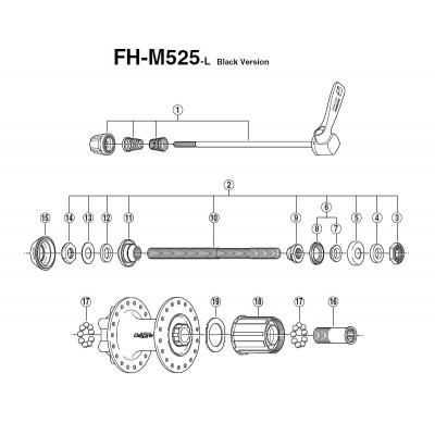Galinė įvorė Shimano DEORE FH-M525 Disc 6-bolt 9/10-speed