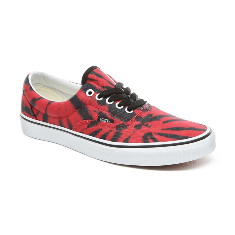 red and black tie dye vans