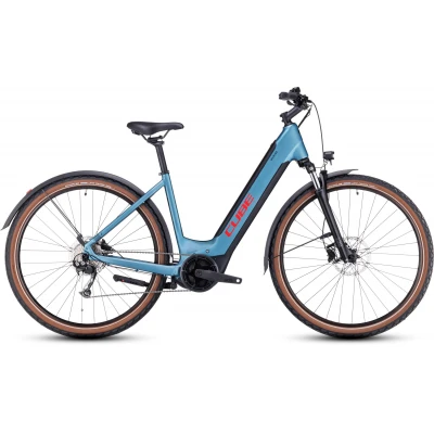 Elektrinis dviratis Cube Nuride Hybrid Performance 625 Allroad Easy Entry metalblue'n'red 2023